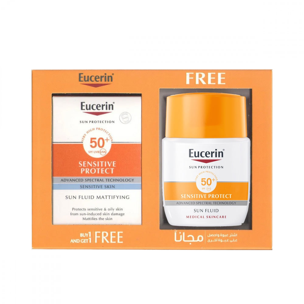 Sunscreen liquid with SPF 50 for sensitive skin (1+1) from Eucerin, 50 ml