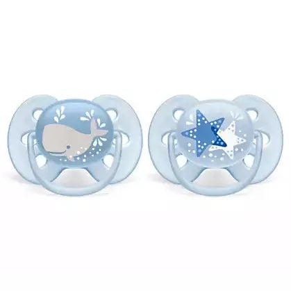 BISOO - AVENT - 2 DECO ULTRA SOFT SOOTHERS 6 18M BLUE