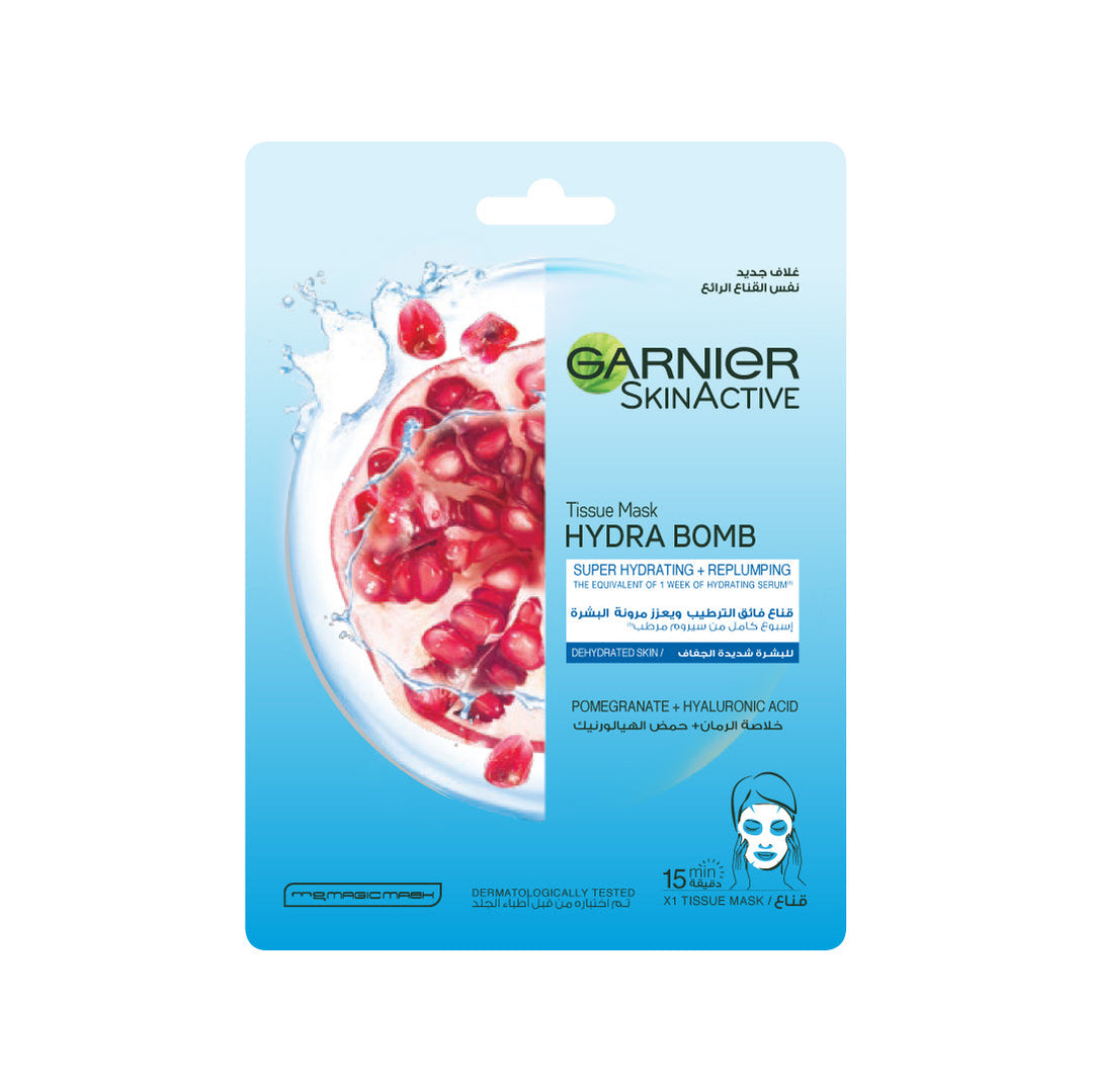 BISOO-GARNIER-SKIN ACTIVE HYDRA BOMB POMEGRANATE SUPER-HYDRATING & REPLUMPING TISSUE MASK FOR DEHYDRATED SKIN