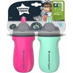 BISOO - TOMMEE TIPPEE - INSULATED STRAW TODDLER BOTTLE 2X 9OZ PINK MINT